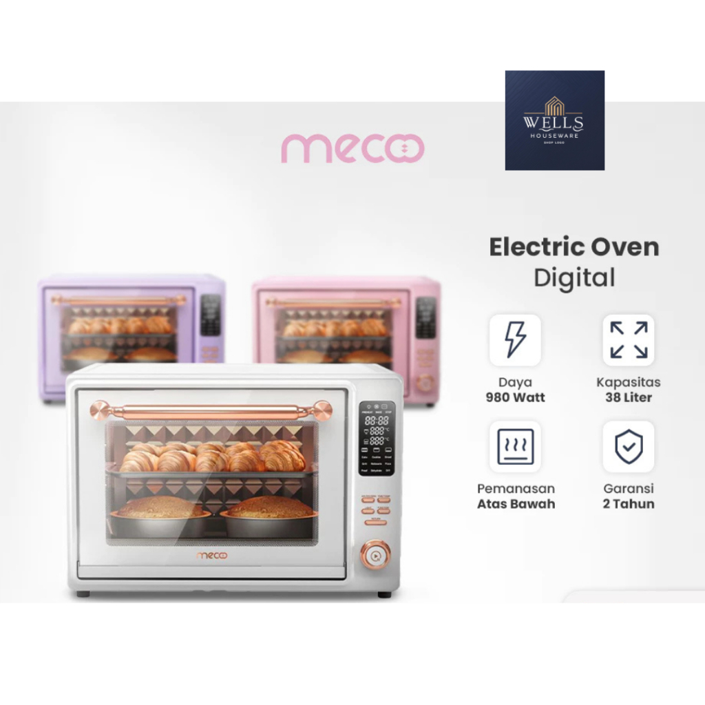 Wells Houseware - Mecoo Aesthetic Premium Digital Oven Listrik 980 Low Watt 38 L - MC4002