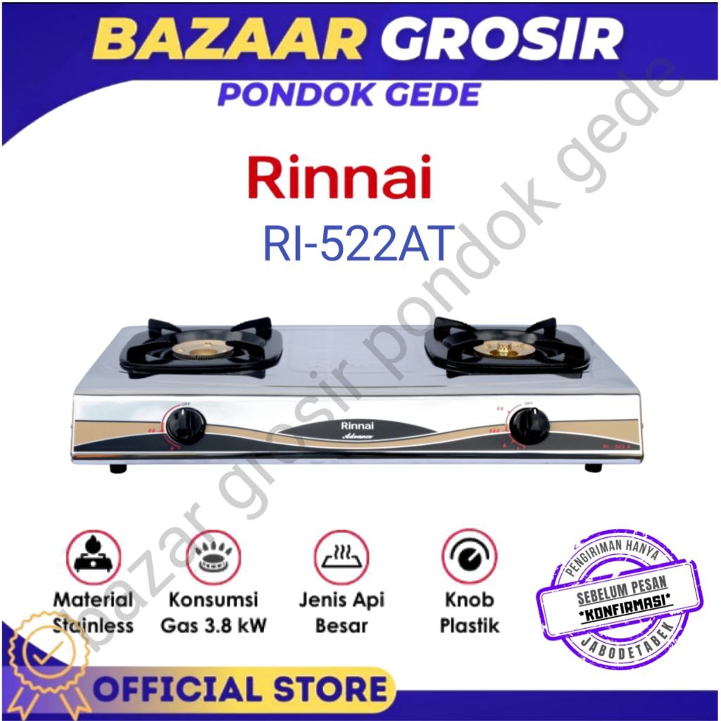RINNAI/RI522AT KOMPOR GAS 2 TUNGKU RI 522 AT