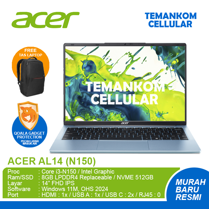 LAPTOP ACER Aspire Lite 14 AL14 Intel N150 RAM 8GB SSD 512GB 14 INCH IPS FHD GARANSI RESMI
