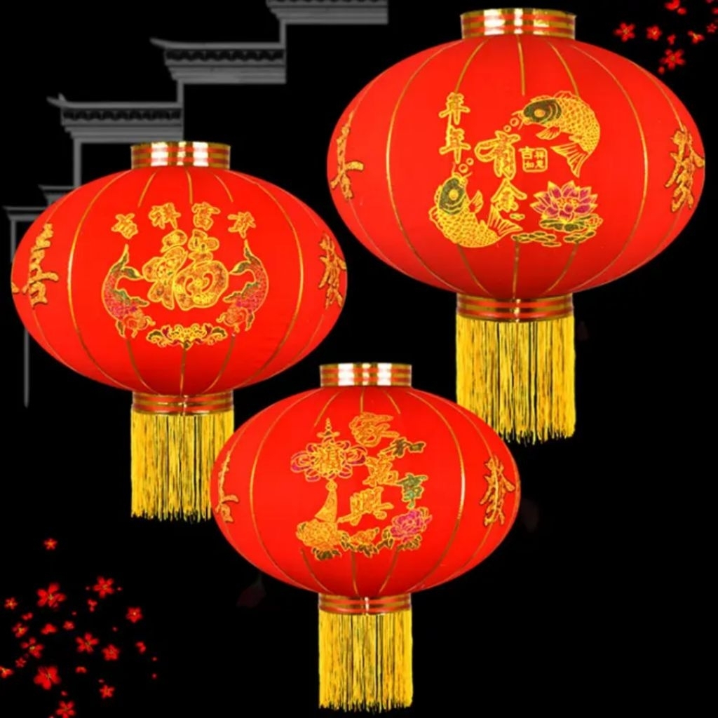 Lampion Besar Dekorasi Hiasan Imlek Lampion Kain Sutra Bludru Lampion Gantung Imlek