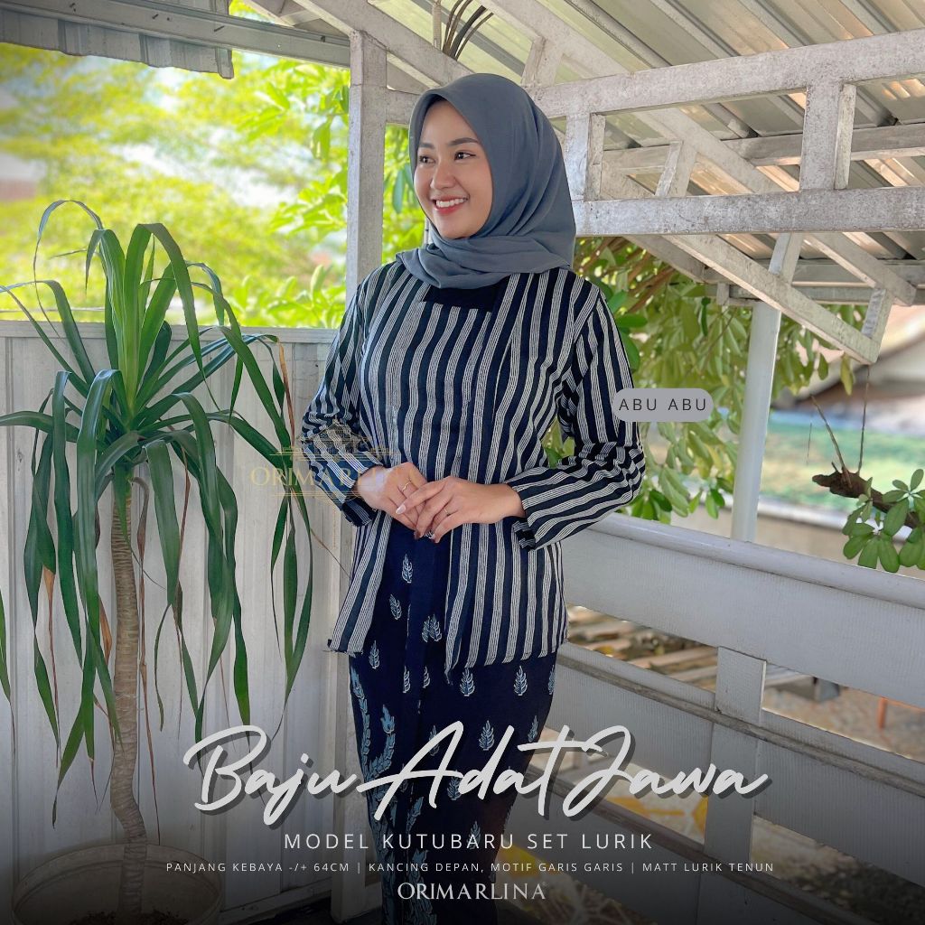Kebaya Lurik Warna Abu Kutubaru Tenun Asli Baju Adat Jawa Wanita Modern Kebaya Wisuda Kondangan