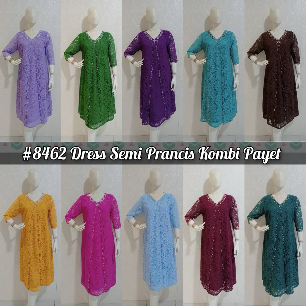 dress brokat model terbaru / dres brokat model outer nyatu / dres kombinasi payet