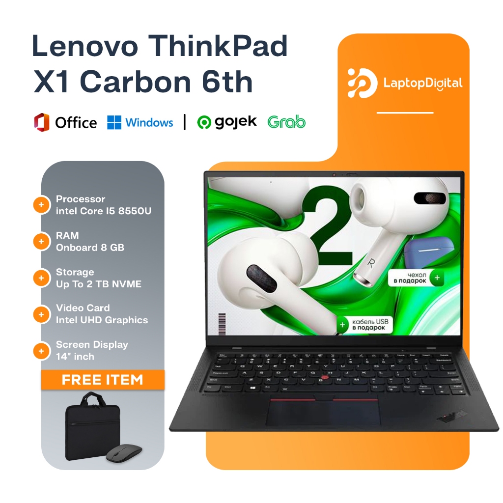 Lenovo X1 Carbon 6Th Core I5 Gen 8 I I7 Gen 8 I Ram 16 Gb Ssd 1 TB I Windows I Office I Mouse & Tas