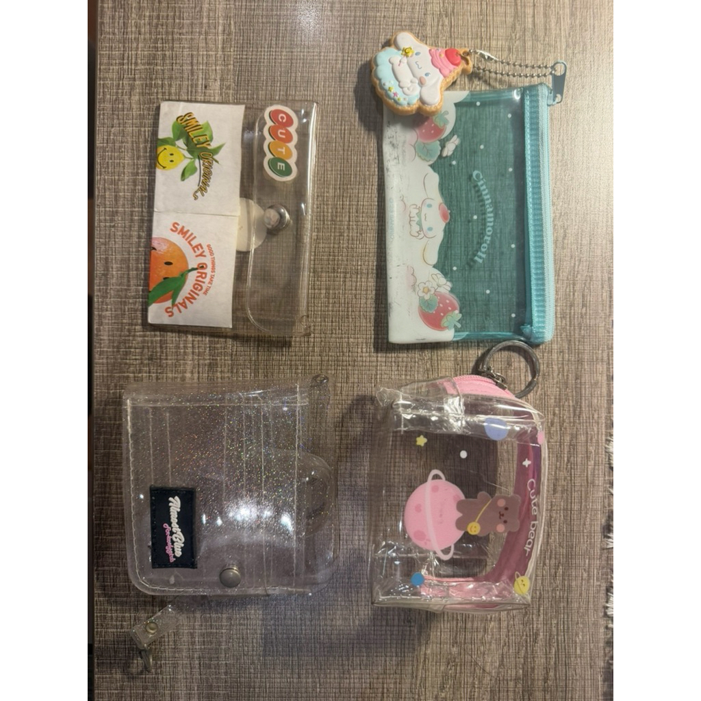 preloved wallet cinamoroll miniso coin pouch clear glitter jelly wallet strap cute pink beat winnie 