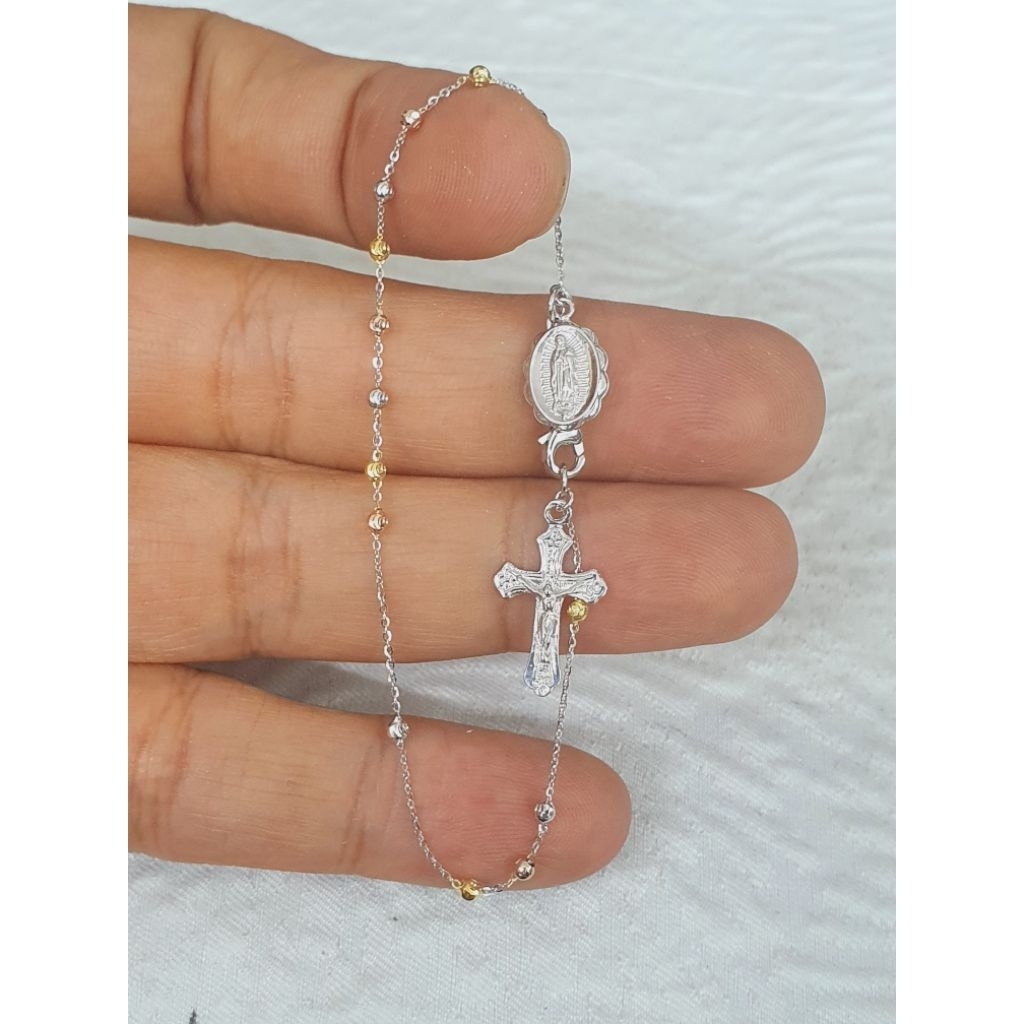 gelang rosario putih bola warna emas 75 % 750 75% 17k