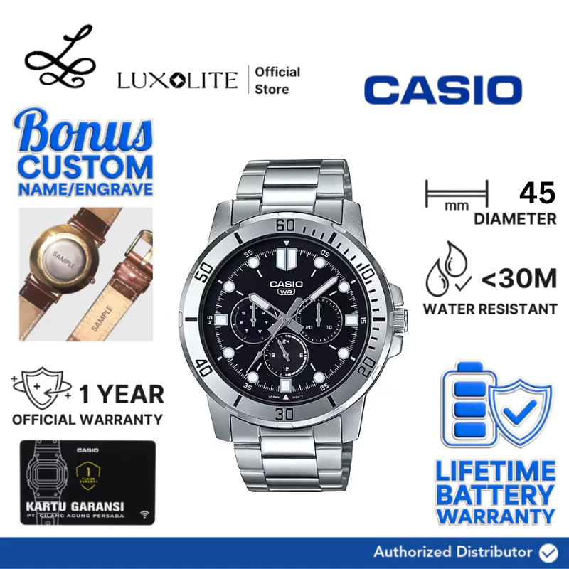 [Luxolite] CASIO Jam Tangan Pria MTP-VD300D-1EUDF/MTP-VD300D-1E Multi-Hands Silver Stainless Steel