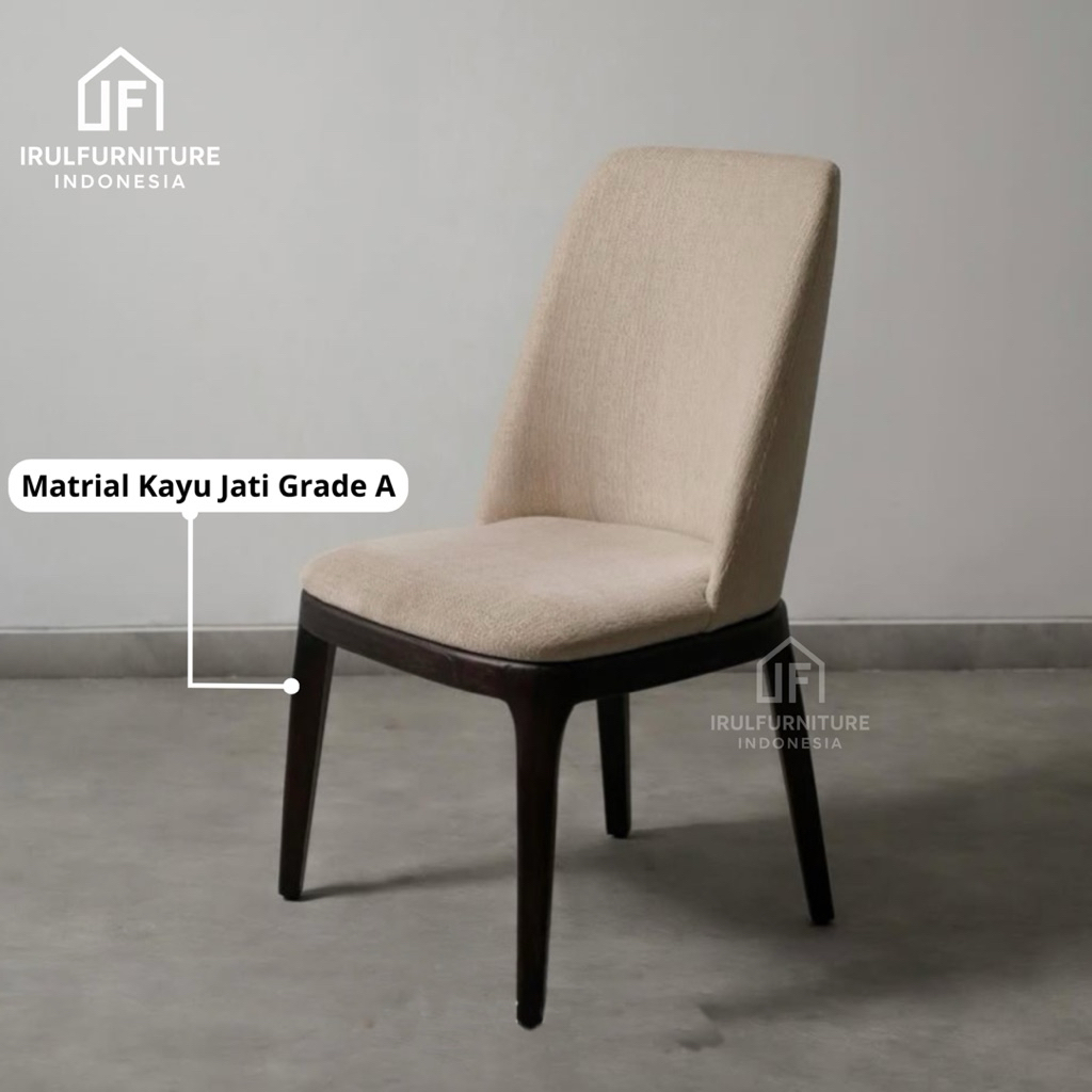 Kursi Makan Kayu Jati Jok Kain | Dining Chair Jati Modern Elegan | Kursi Cafe Restoran Kayu Jati