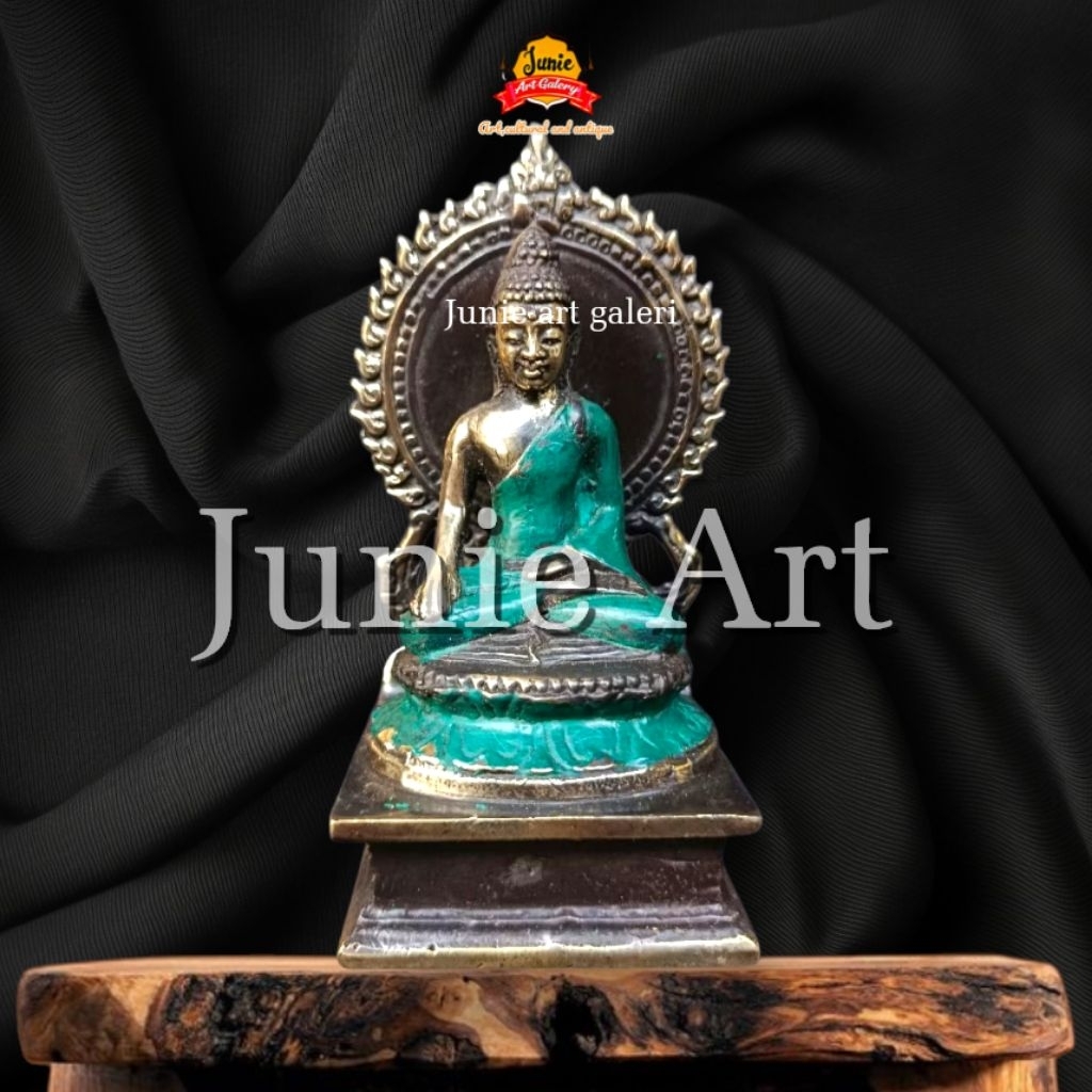 Patung Budha duduk hijau arca budha kuningan
