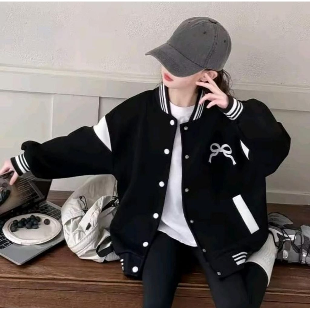 Jacket baseball jacket anak pita bows