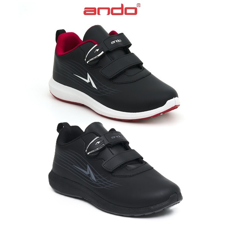 Ando Davo Sepatu Sneakers Anak 29-36 Sneaker Sekolah Perekat Magnet Hitam Polos Putih