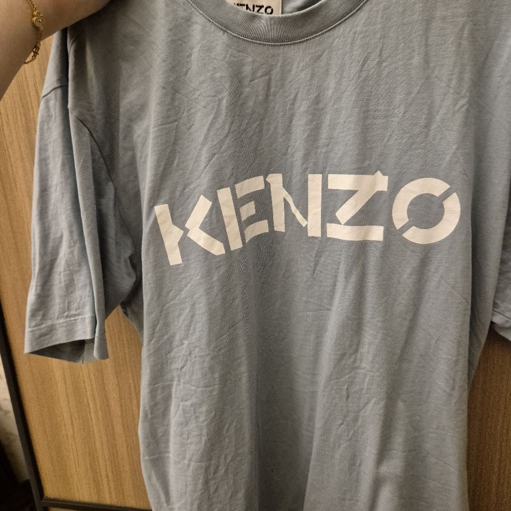 preloved original kenzo woman tshirt kaos perempuan biru muda abu