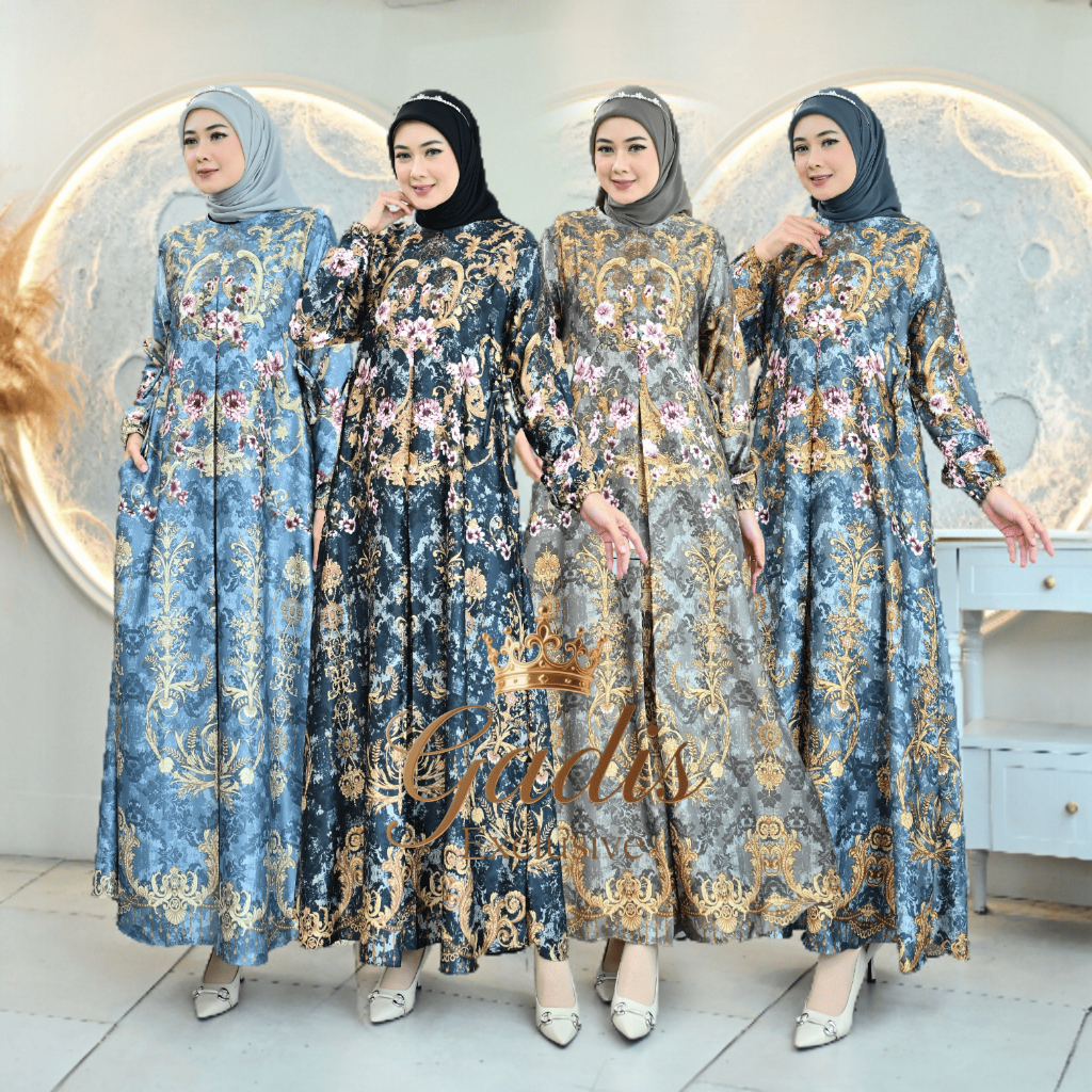 Baju gamis raisya motif terbaru armani silk premium wanita , gamis lebaran 2026 motif bunga