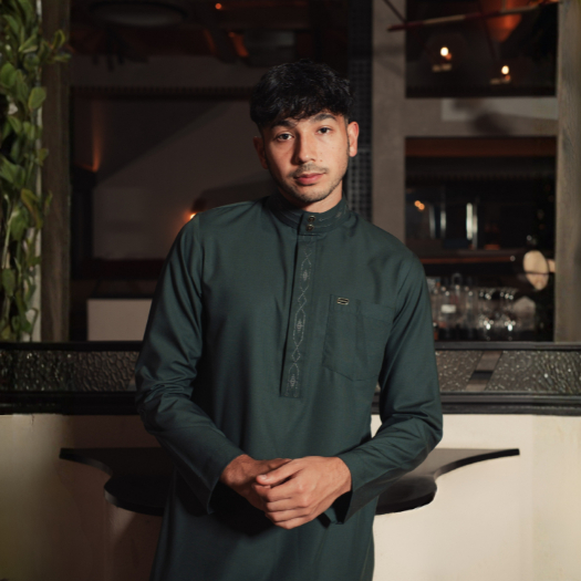 BASTOH Koko Jubah Gowri Bordir Pria Dewasa Slim Fit Lengan Panjang Warna Emerald