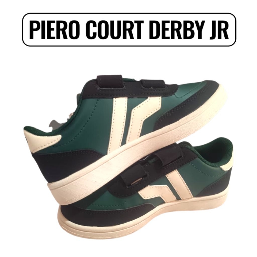 Piero Court Derby JR Sepatu Anak Original Hijau Hitam Putih