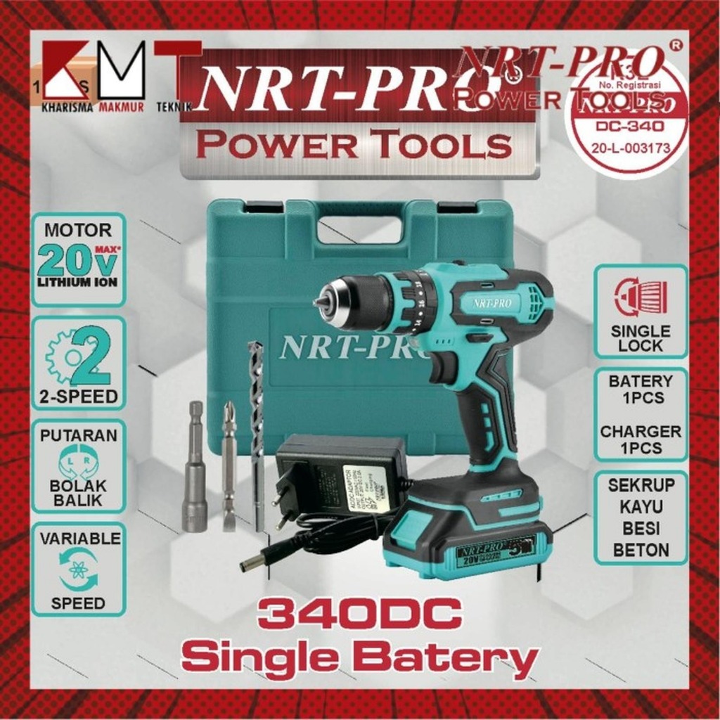 BOR BATTERY / BOR CORDLESS / BOR IMPACT DRILL 10MM DC 340 SINGLE BATERY NRT-PRO