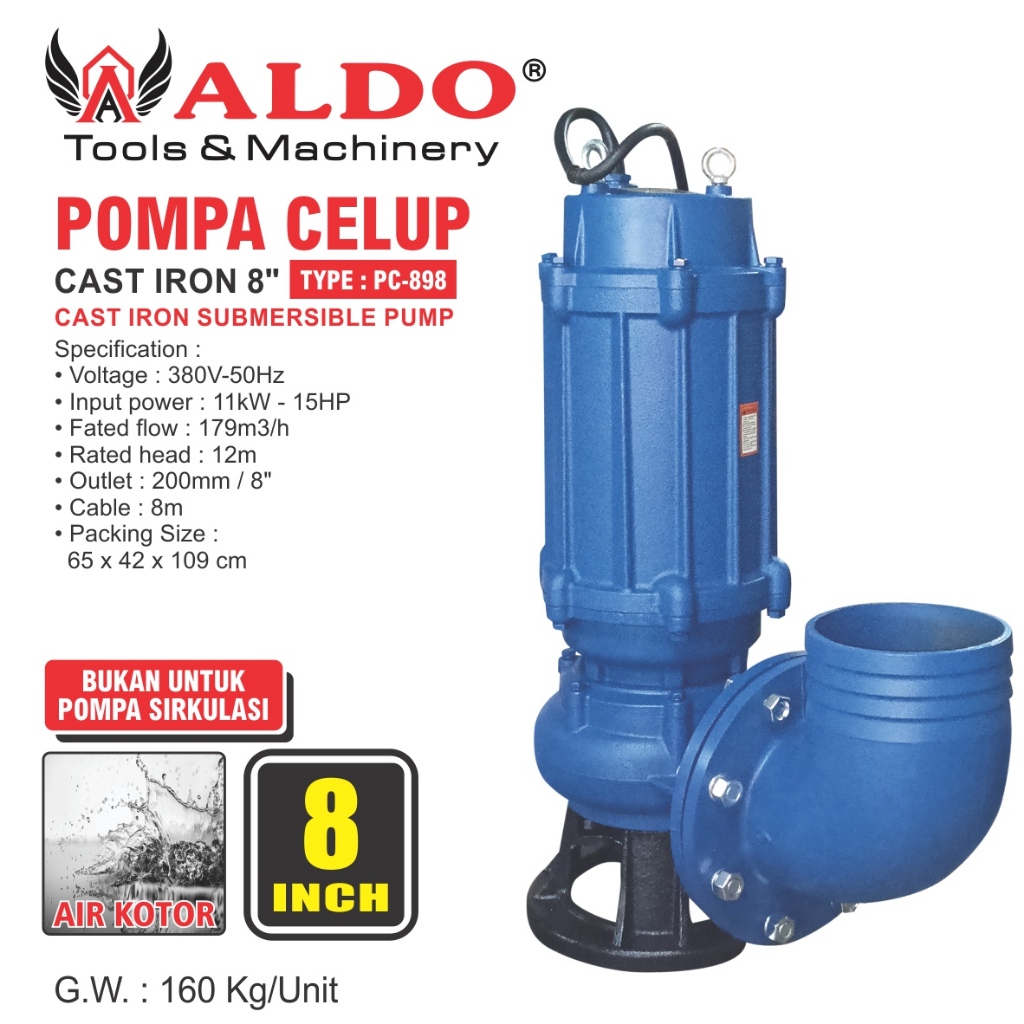 POMPA CELUP CAST IRON 8" PC-898 / CAST IRON SUBMERSIBLE PUMP MERK ALDO