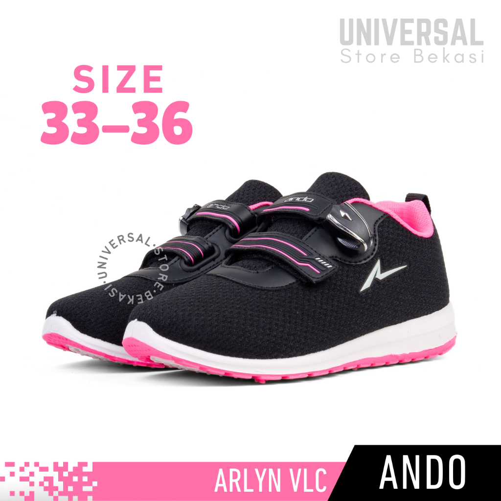 Sepatu Sekolah Anak Perempuan ANDO Sneakers SD SMP SMA Magnet Velcro Perekat Kets Snikers Olahraga C