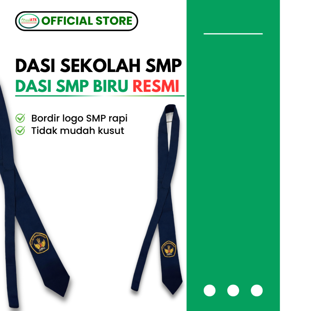 Dasi Sekolah Hitam Polos SMP SMA - Jahitan Rapi, Bahan Famatex, Berbordir