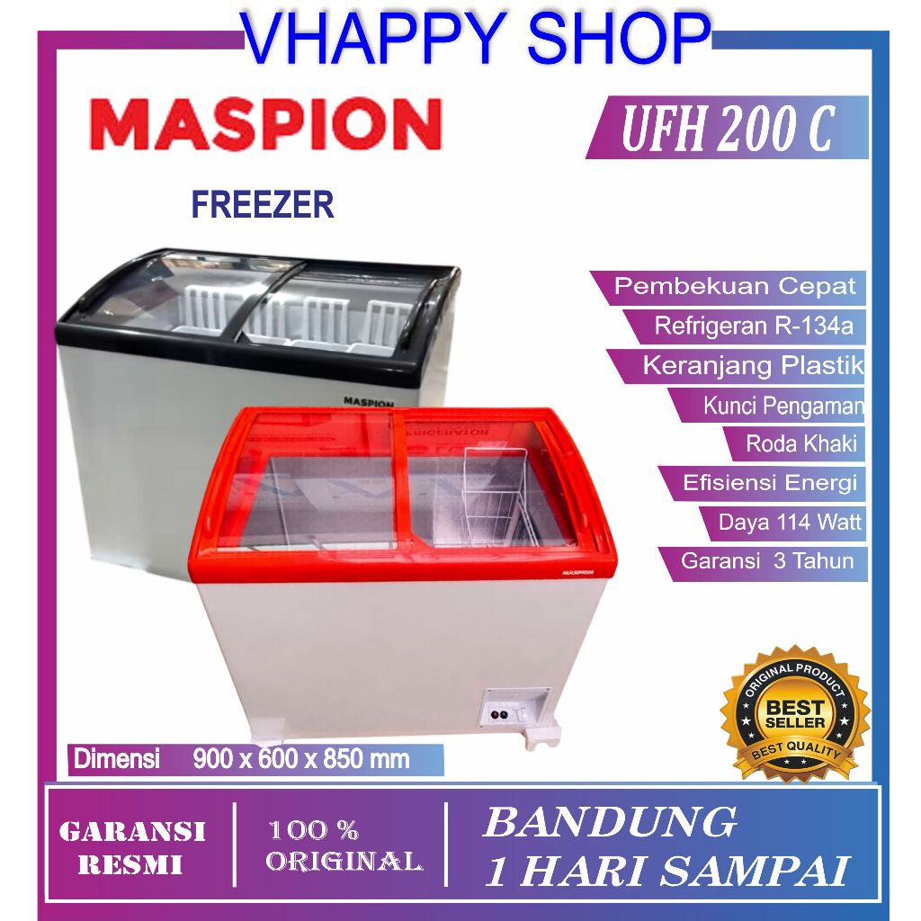 MASPION UFH-200C / UFH-200C-FK / UFH-200C-BK-FK / UFH-200C-RD-FK Sliding Glass Freezer 200 Liter 114