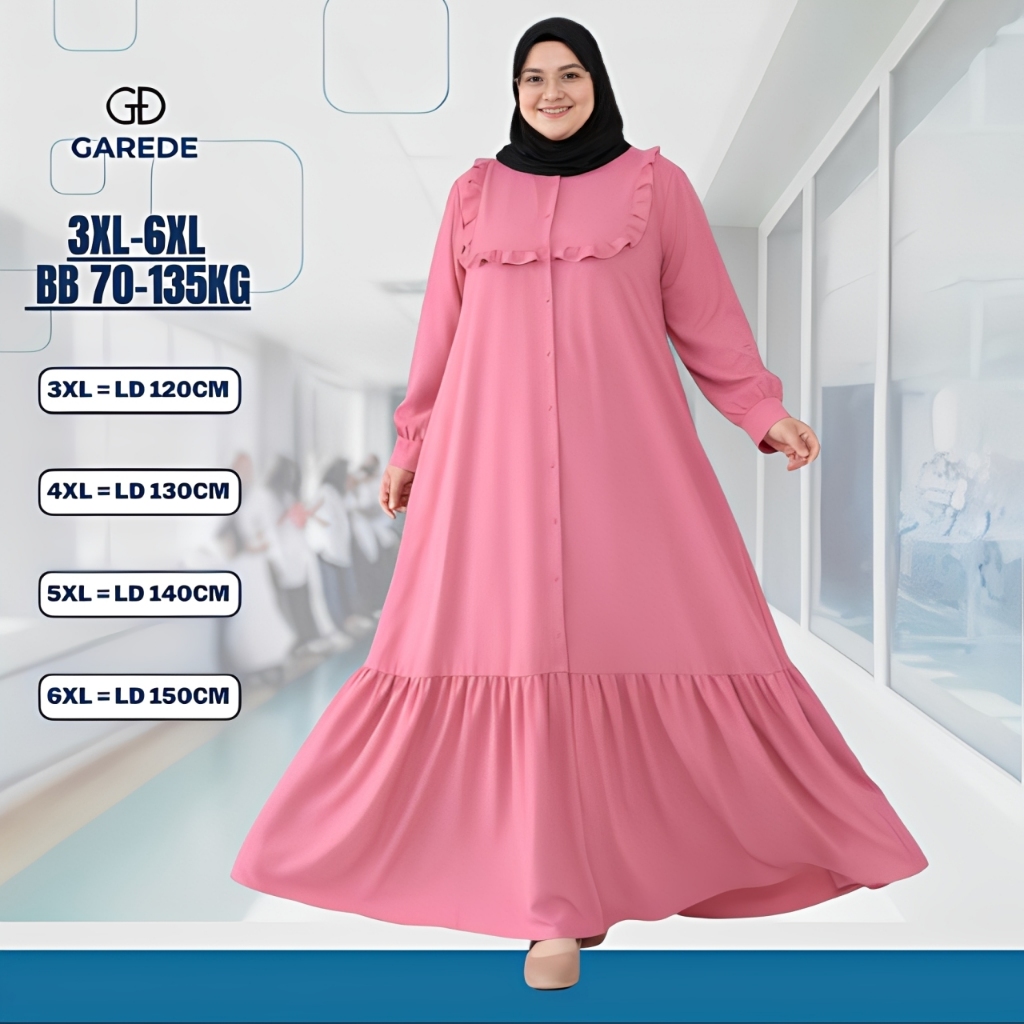 Garede - Gamis Jumbo LD 120 130 140 150 Polos Crinkle Premium Syari Terbaru Busui Kondangan Lebaran