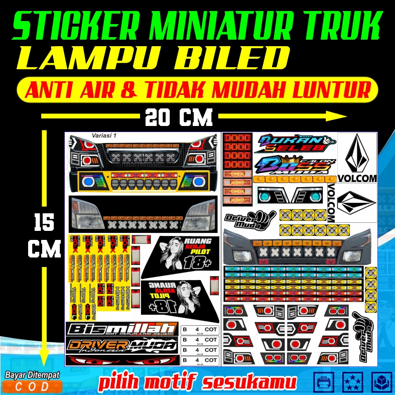 stiker mainan truk oleng keren, stiker lampu tembak truk, biled truk