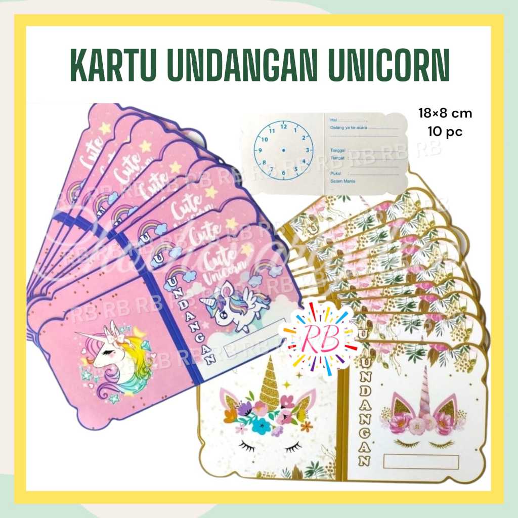 Kartu Undangan Ulang Tahun UNICORN Isi 10 / Kartu Undangan Ultah Anak Unicorn