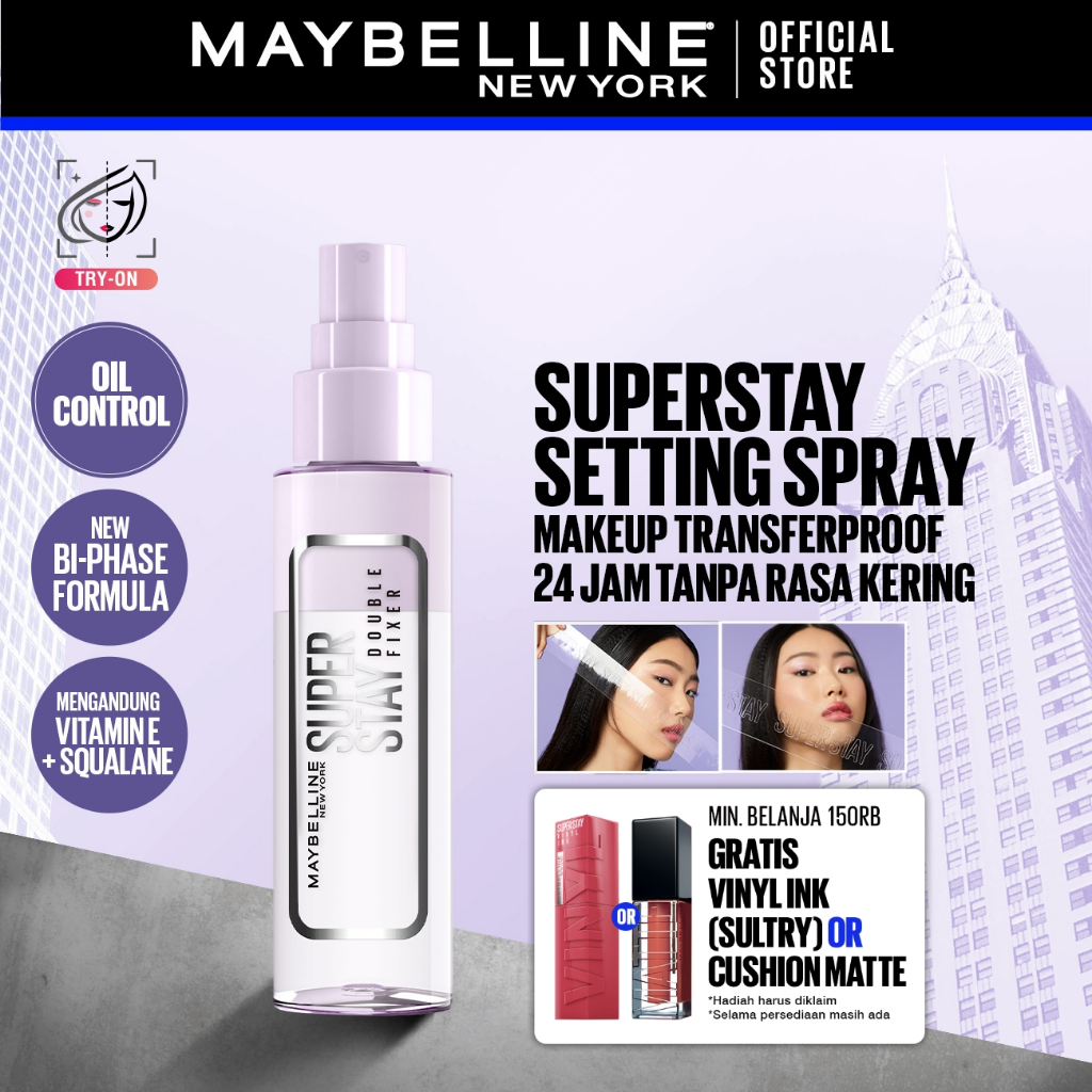 [BARU] MAYBELLINE OFFICIAL Superstay Double Fixer Setting Spray Transferproof Waterproof Oilproof Ta