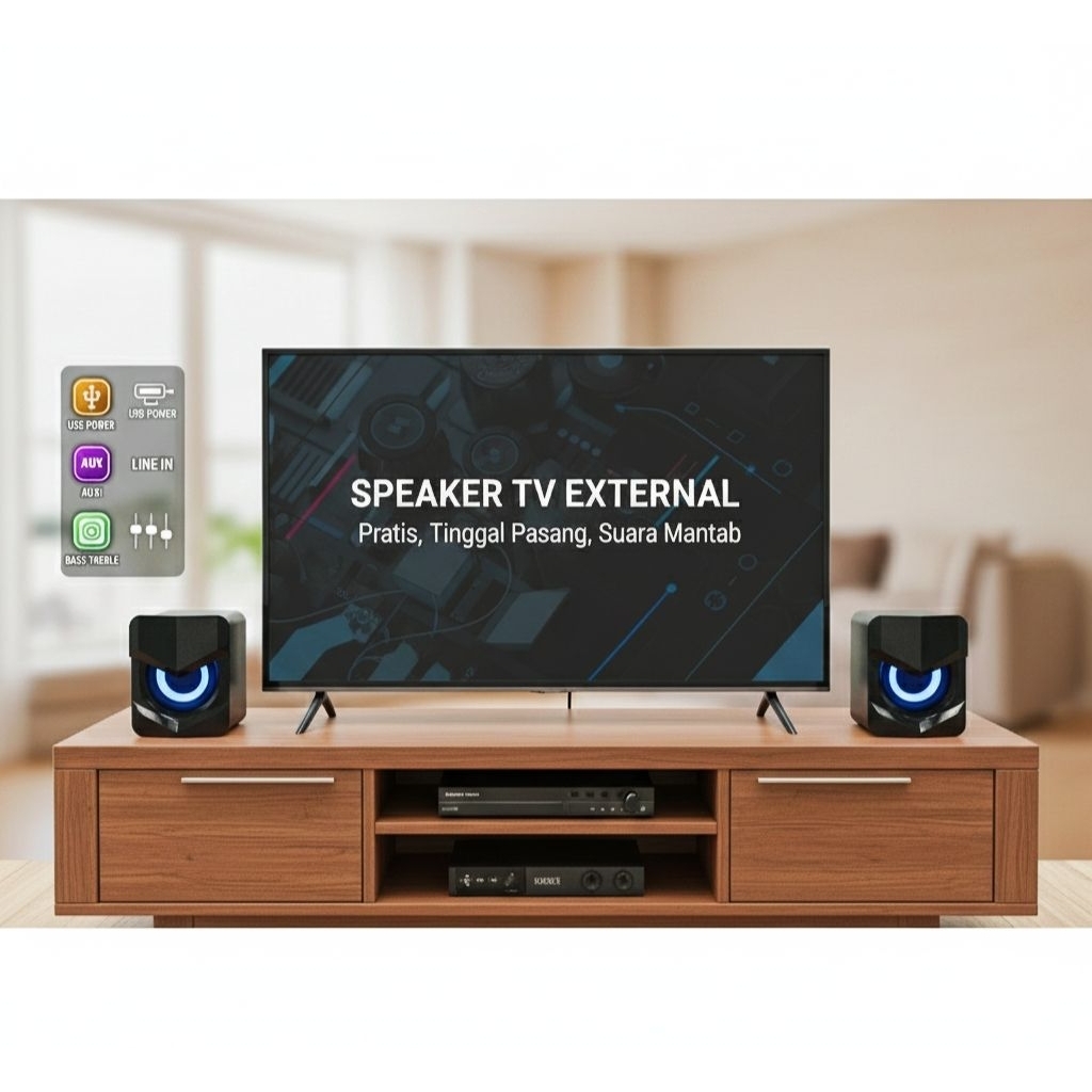 Speaker TV Eksternal Super Bass 2.0 Port RCA - Solusi Suara TV Jernih dan Mantap - Speaker Multimedi