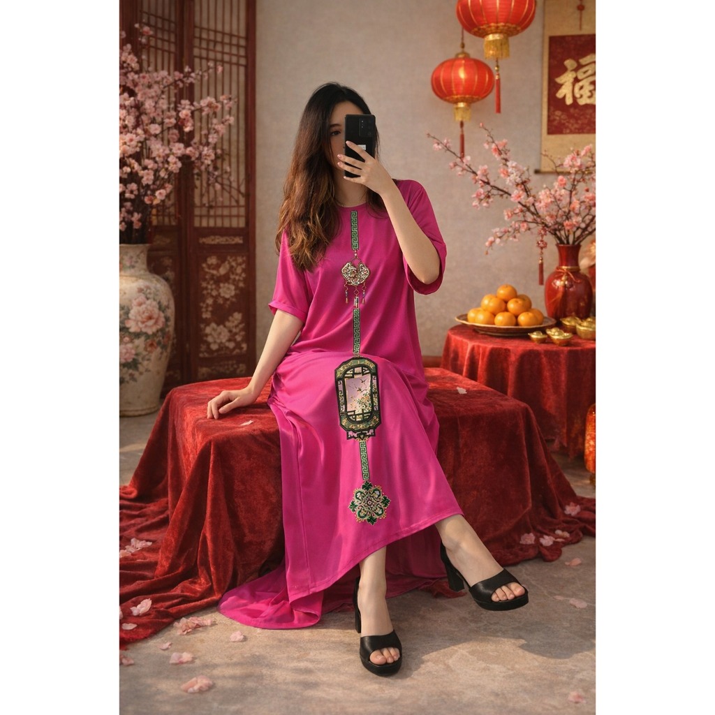 Dress Imlek Cheongsam Zane Cotton XXL Oversize / Baju Imlek Wanita Jumbo Katun