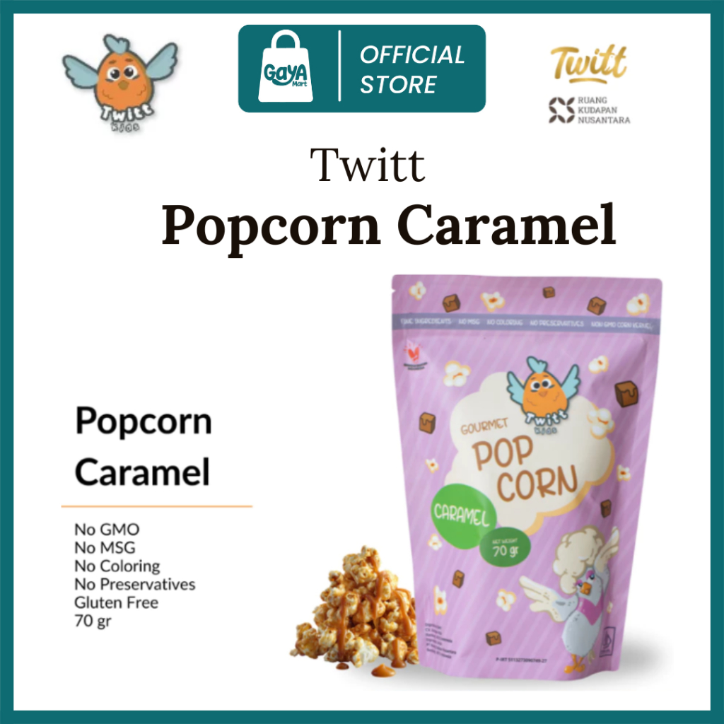 TWITT KIDS Gourmet Popcorn Caramel 70g Camilan Sehat Tanpa MSG Gluten-Free
