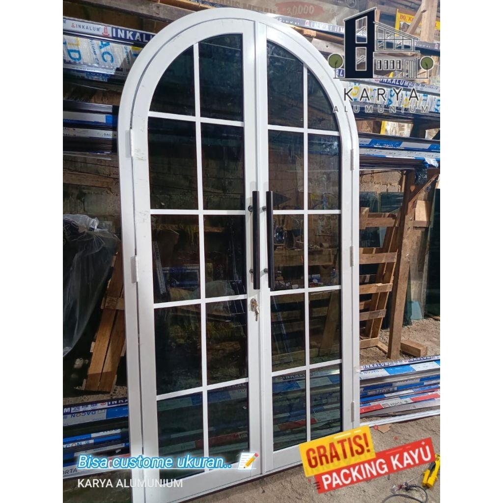 kusen+pintu lengkung aluminium 2 daun 4 inc T.220xL.120 bisa custom ukuran lengkap asesoris free pac
