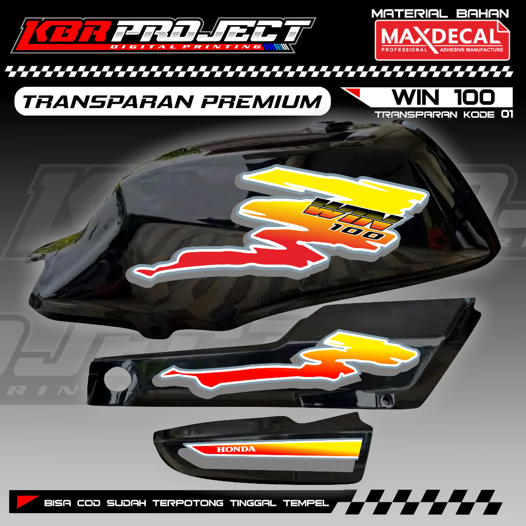 Striping Variasi Honda Win 100 Transparan Premium Maxdecal Stiker Win100 Sudah Terpotong Presisi 01