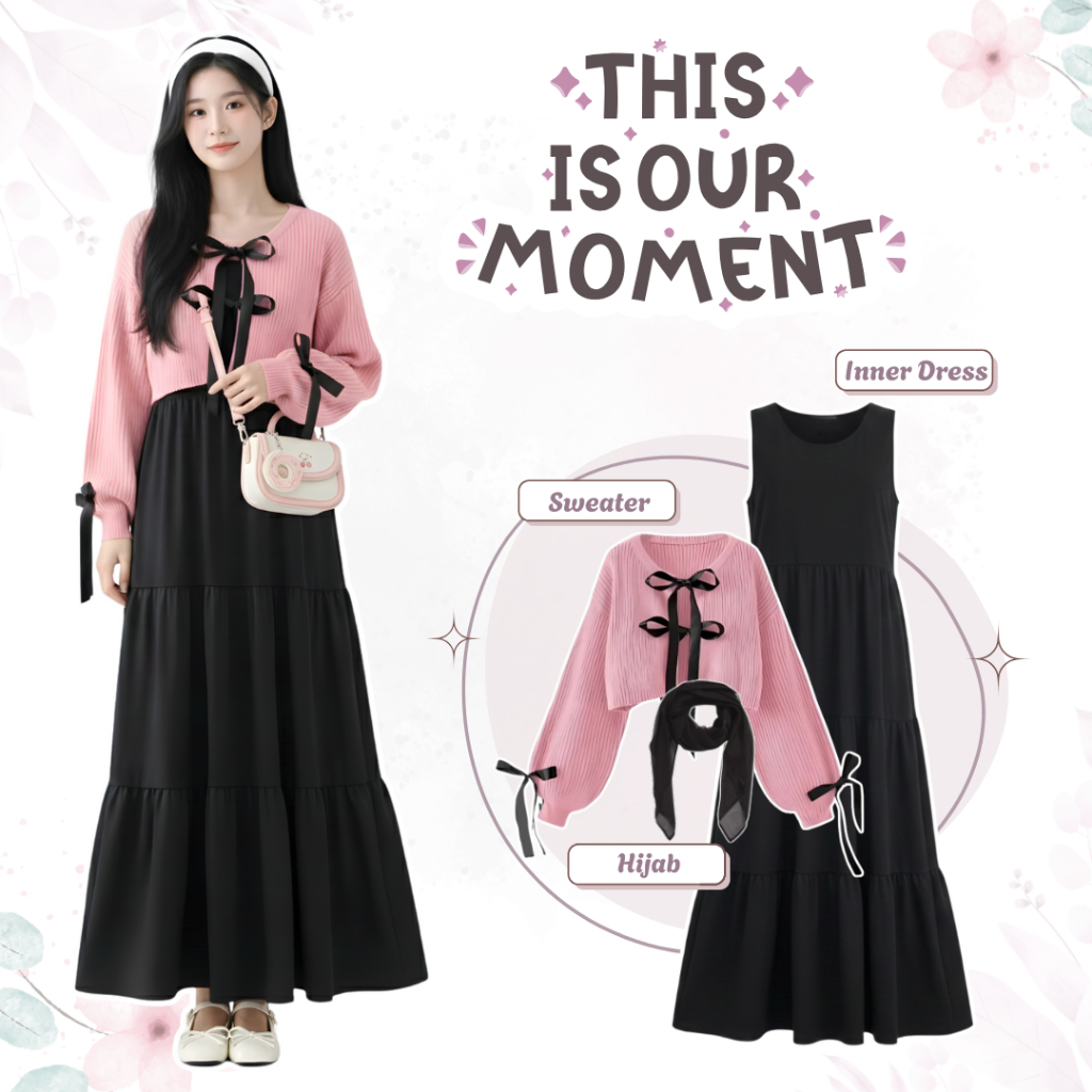 One Set Cardigan Rajut Wanita Korean Style (Cardigan Wanita Korean Style + Inner Dress Panjang Tanpa