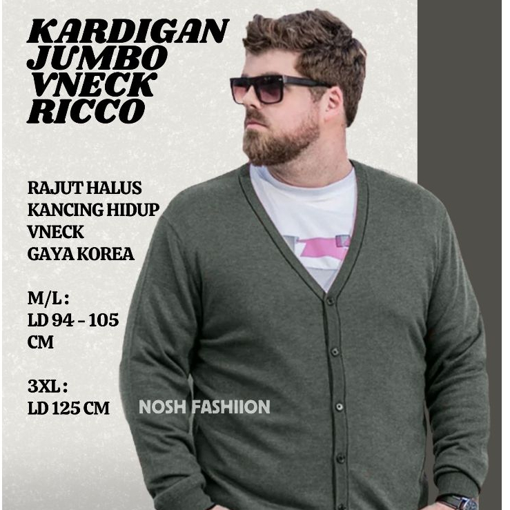 Kardigan Pria Korea Jumbo Big Size / Cardigan Rajut V Neck Pria Big Size Jumbo NOSH