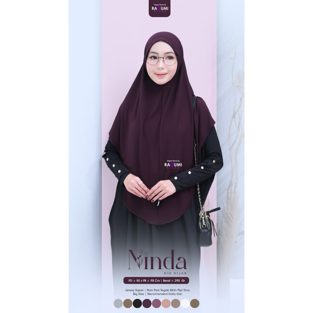 NINDA BIG HIJAB ORIGINAL BY RAQUMI HIJAB /JILBAB JERSEY JUMBO / HIJAB BERGO POLOS INSTAN