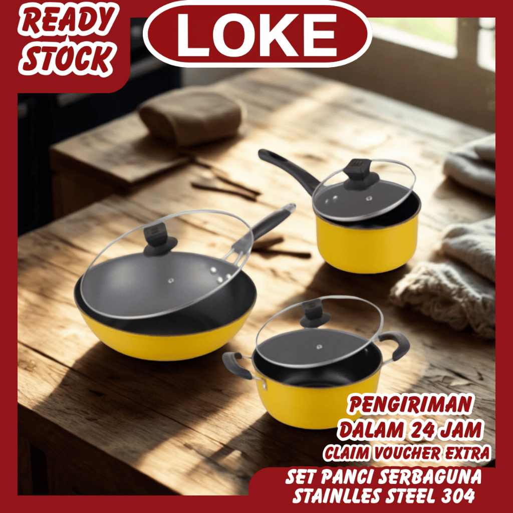 LOKE Panci dan Wajan Teflon Serbaguna Anti Lengket Warna Kuning
