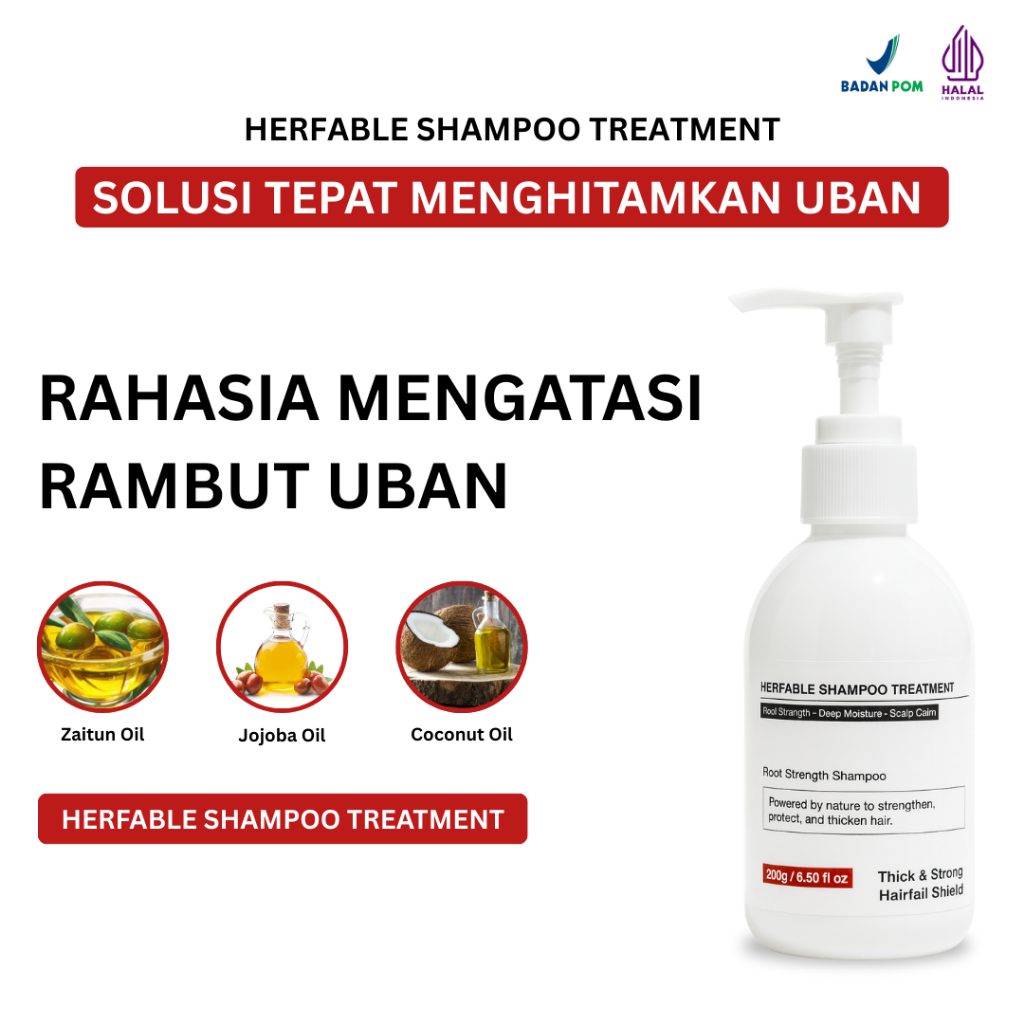 Bpom Herfable Shampoo Penghilang Uban Penghitam Rambut Uban Original shampo anti uban