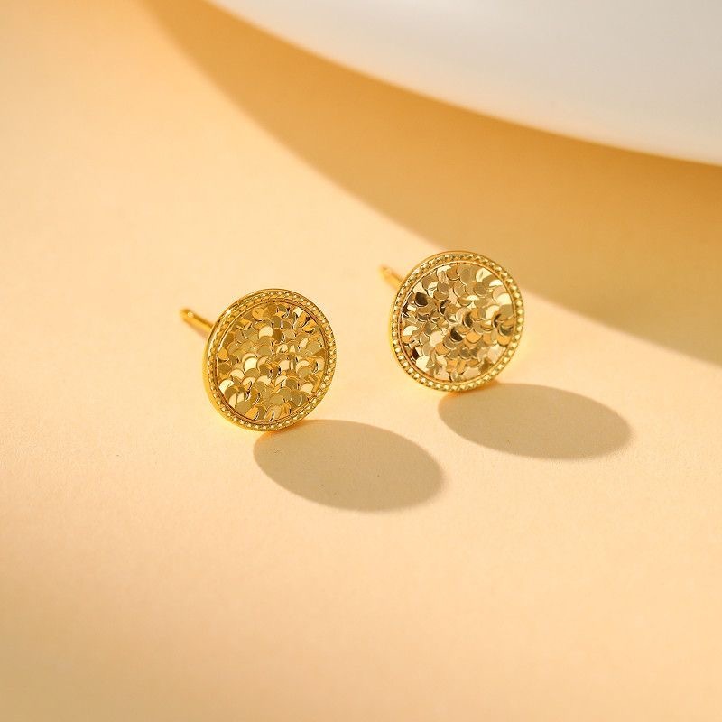 Anting Sisik Naga Sarang Lebah Cermin Bulat Emas 24K Anting Gaya Korea Anti Karat