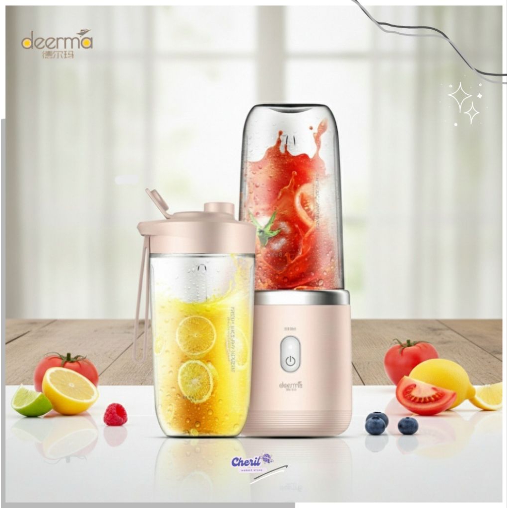 Cheril Deerma Blender Portable Buah Juicer Wireless 1500mAh 400ml - DEM-NU05 - Baby Pink - blender p