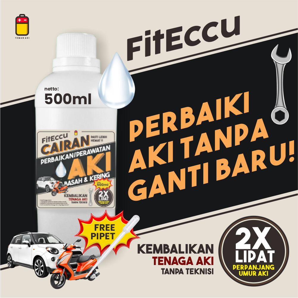 Fiteccu Air Aki Kering Cairan Vitamin Perbaikan Perawatan Aki Eccu Kering Basah Motor Mobil - Solusi