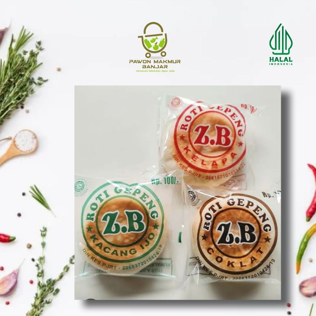 ROTI GEPENG ZB RASA COKELAT, KACANG HIJAU, KELAPA / 5 PCS