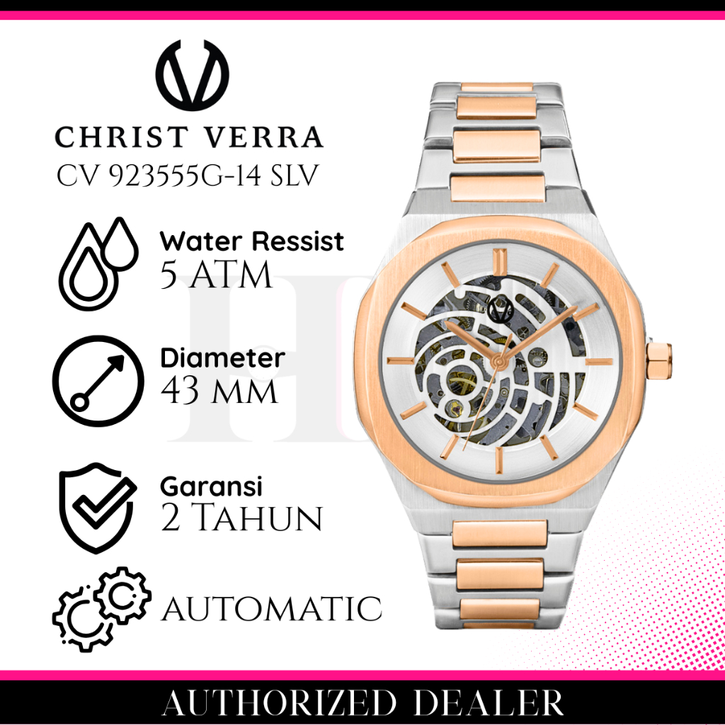 CHRIST VERRA CV 923555G-14 SLV Jam Tangan Pria Original Analog Automatic Antiair