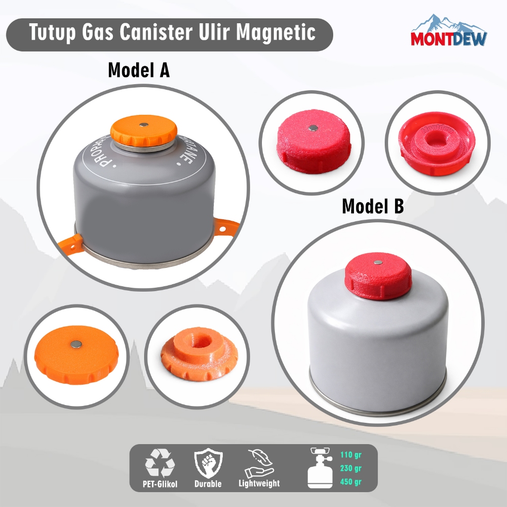 Tutup tabung gas canister camping outdoor | ulir dan magnetic 110 gr | 230 gr | 450 gr | Montdew