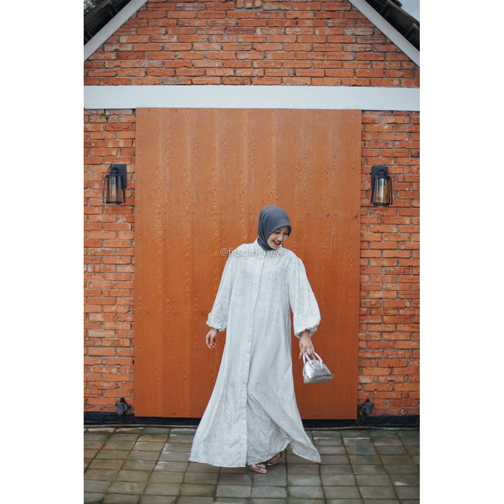 Gamis Lebaran muslimah motif kerah manik free tali