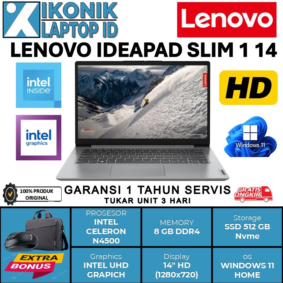 Laptop LENOVO IDEAPAD SLIM 1 14 N4500 Ram 8GB 512GB SSD 14" Windows 11