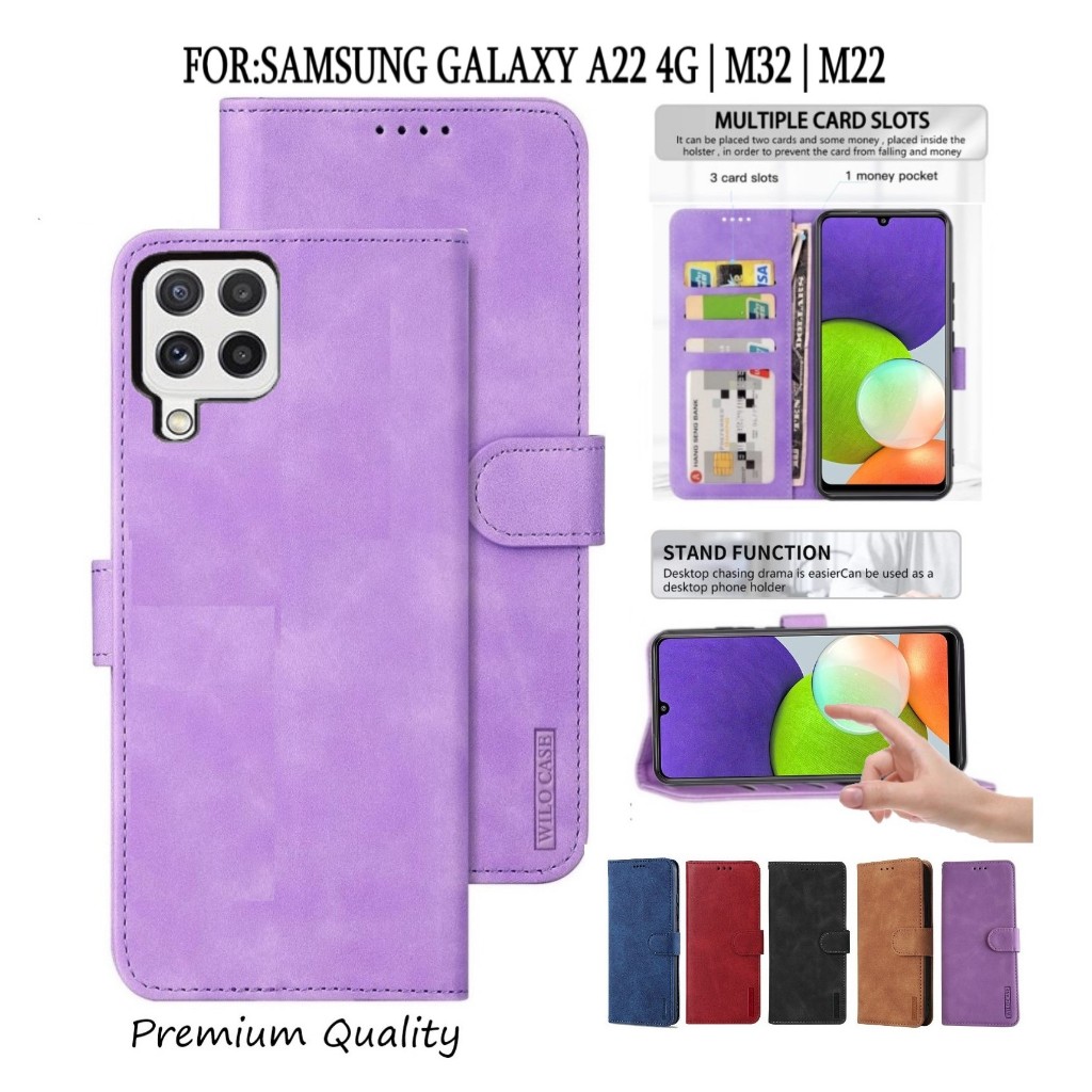 Leather Flip Cover SAMSUNG GALAXY A22 4G | M32 | M22 - Wallet Case Kulit - Case Wallet Leather Flip