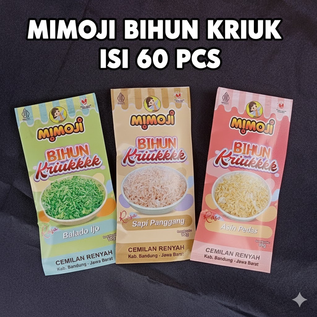 PAKET GROSIRAN MIMOJI BIHUN KRIUKKK 10gr MIX VARIAN ISI 60 pcs/KREMES BIHUN/BIHUN GORENG CRISPY/JAJA