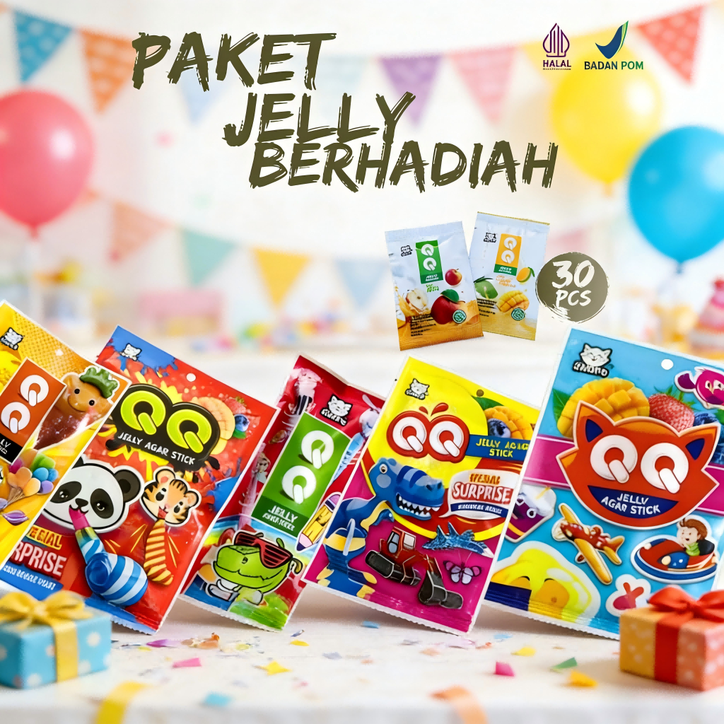 Paket Usaha Jelly Stick 30 Pcs + Berhadiah Mainan - Agar Stick Rasa Buah Murah - Jajanan Warung SD