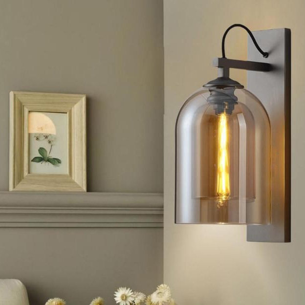 Lampu hias dinding nakas minimalis elegan MODERN MID CENTURY DOUBLE GLASS light bath living dining t