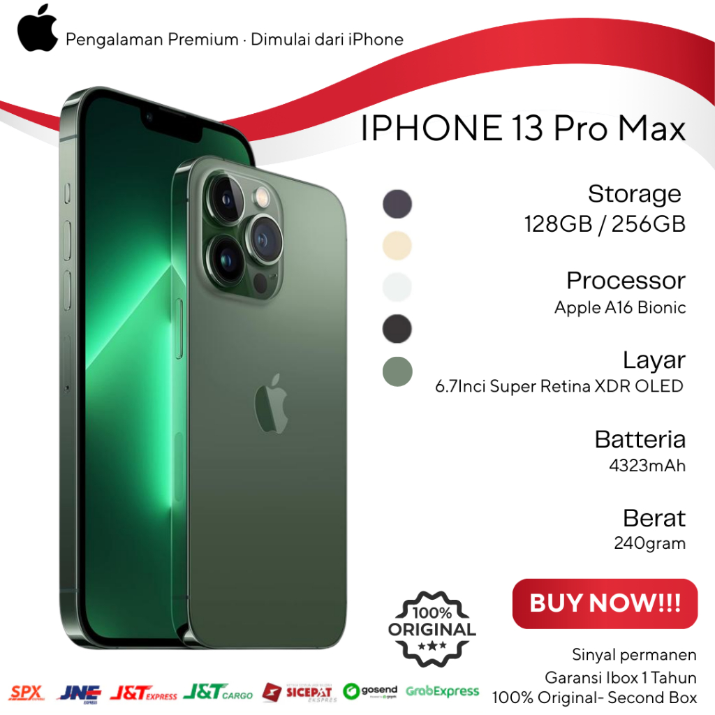 Garansi 12 Bulan – iPhone 13 Pro Max 128/256GB Second iBox | Original iBox | BH 100% | Fullset Mulus